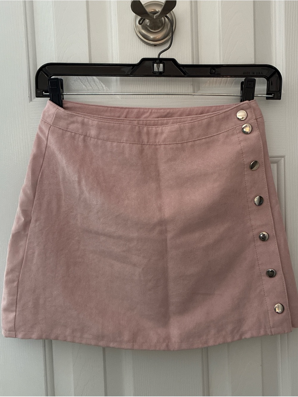 H&M Divided faux suede pink snap wrap skirt